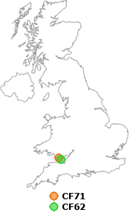 map showing distance between CF71 and CF62