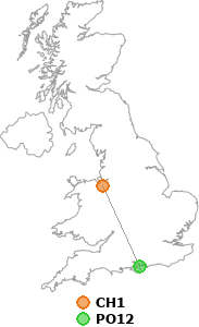 map showing distance between CH1 and PO12