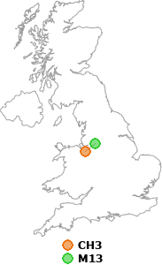 map showing distance between CH3 and M13