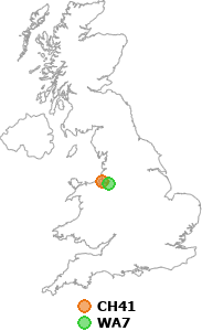 map showing distance between CH41 and WA7