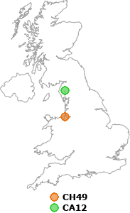 map showing distance between CH49 and CA12