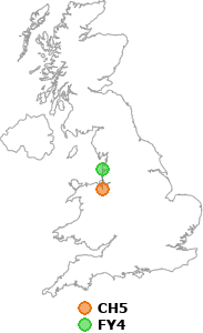 map showing distance between CH5 and FY4