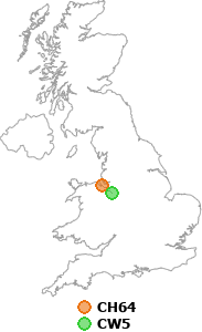 map showing distance between CH64 and CW5