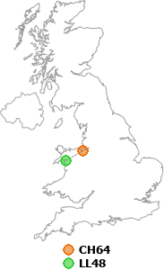 map showing distance between CH64 and LL48