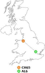 map showing distance between CH65 and AL6