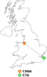 map showing distance between CH66 and CT6