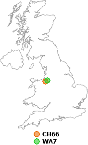 map showing distance between CH66 and WA7