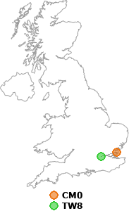 map showing distance between CM0 and TW8
