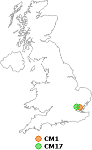 map showing distance between CM1 and CM17