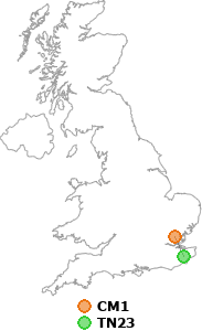 map showing distance between CM1 and TN23