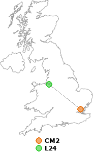 map showing distance between CM2 and L24