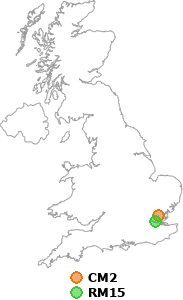 map showing distance between CM2 and RM15