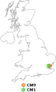 map showing distance between CM9 and CM1