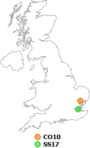 map showing distance between CO10 and SS17