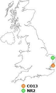 map showing distance between CO13 and NR2