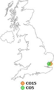 map showing distance between CO15 and CO5