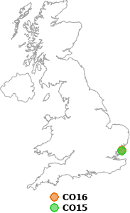 map showing distance between CO16 and CO15