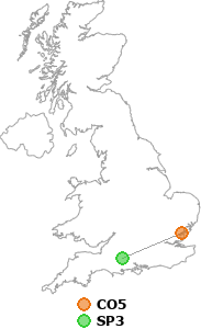 map showing distance between CO5 and SP3