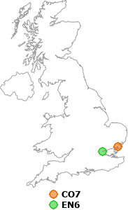 map showing distance between CO7 and EN6