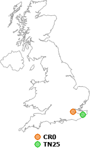 map showing distance between CR0 and TN25