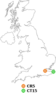 map showing distance between CR5 and CT15