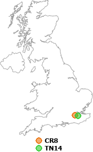 map showing distance between CR8 and TN14