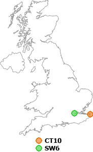 map showing distance between CT10 and SW6