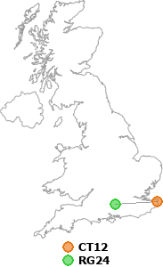 map showing distance between CT12 and RG24