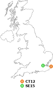 map showing distance between CT12 and SE15