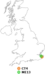 map showing distance between CT4 and ME13