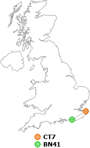map showing distance between CT7 and BN41