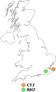 map showing distance between CT7 and RH7