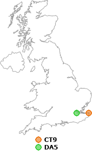 map showing distance between CT9 and DA5