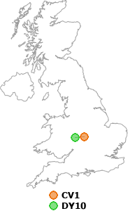 map showing distance between CV1 and DY10