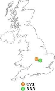 map showing distance between CV2 and NN3