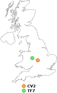 map showing distance between CV2 and TF7