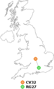 map showing distance between CV32 and RG27