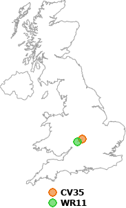 map showing distance between CV35 and WR11