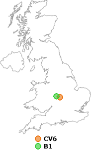 map showing distance between CV6 and B1