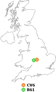 map showing distance between CV6 and B61