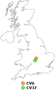 map showing distance between CV6 and CV37