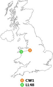 map showing distance between CW1 and LL48