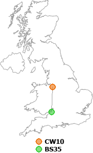 map showing distance between CW10 and BS35