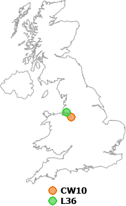 map showing distance between CW10 and L36