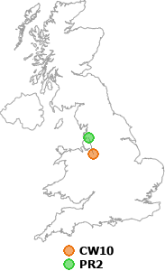 map showing distance between CW10 and PR2