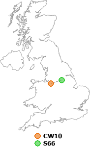 map showing distance between CW10 and S66