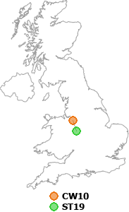 map showing distance between CW10 and ST19