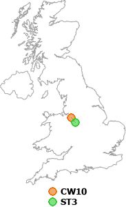 map showing distance between CW10 and ST3