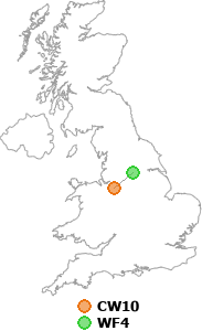 map showing distance between CW10 and WF4