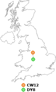 map showing distance between CW12 and DY8
